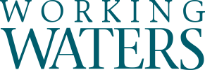 Teal text that spells Working Waters